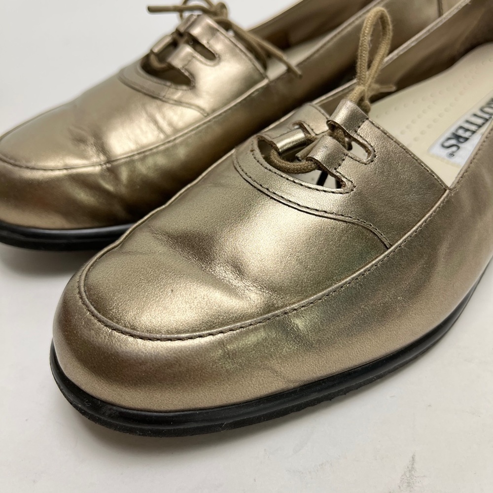 TROTTERS Metallic Gold Genuine Leather Flats Loafers Round Toe Classic Shoes 7 - Picture 9 of 16